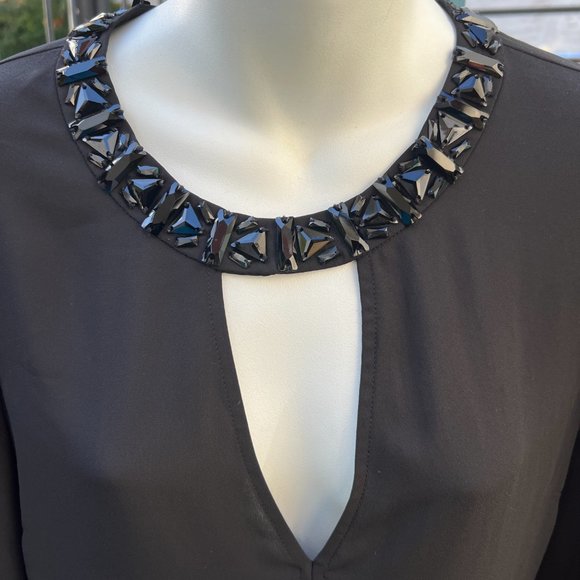 BCBGMaxAzria Open Back Jewel Beaded Embellished Georgette Blouse Black Size S - Picture 5 of 7